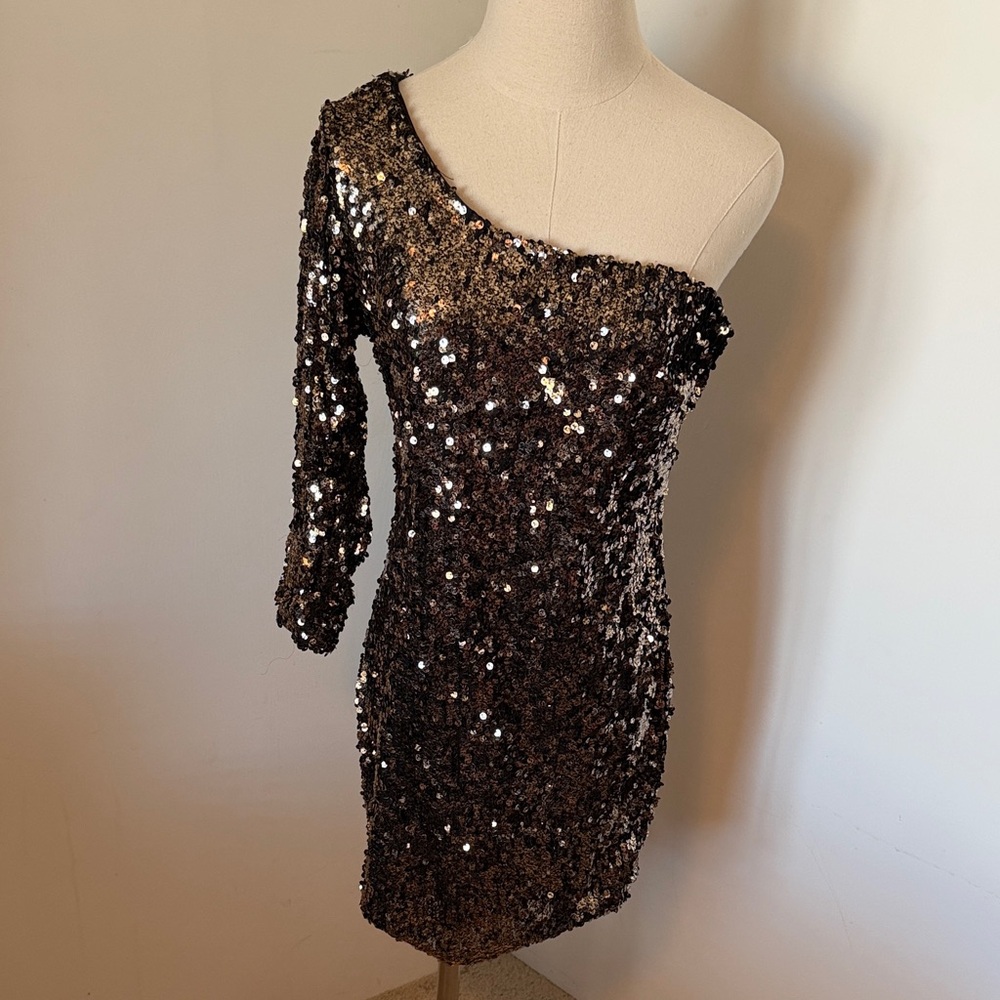 Ark & Co Bronze Sequin One-Shoulder Dress